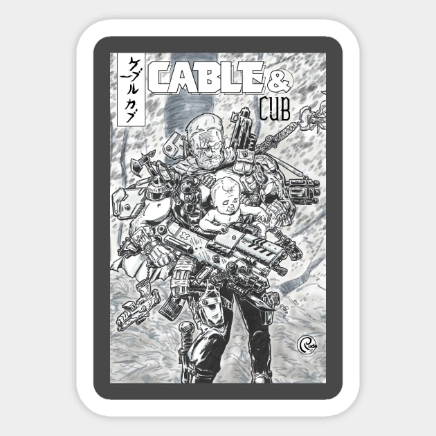 Cable and Cub Sticker by Rudeman
